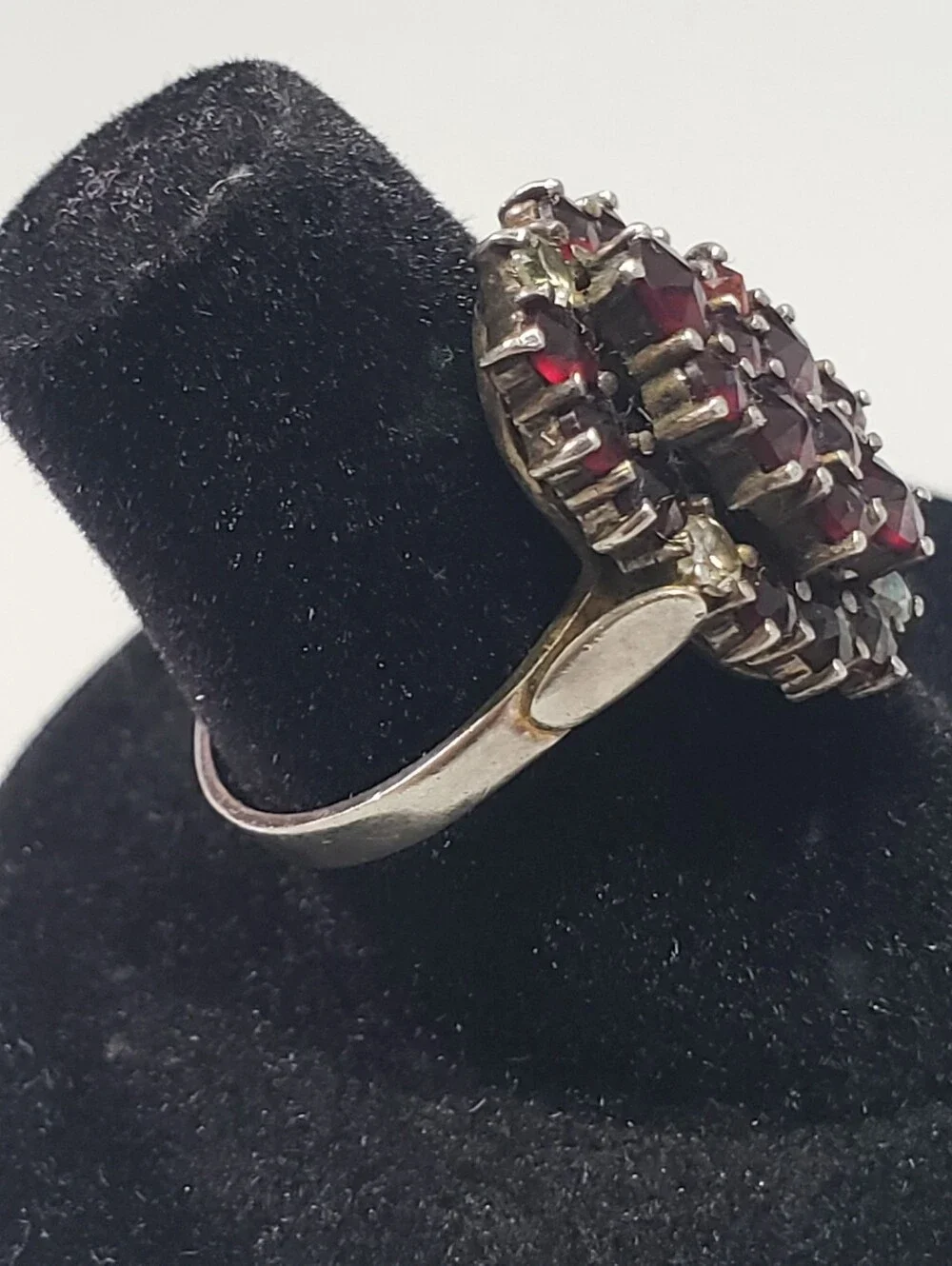 Austro-Hungarian bohemian garnet Cluster 900 sterling silver ring